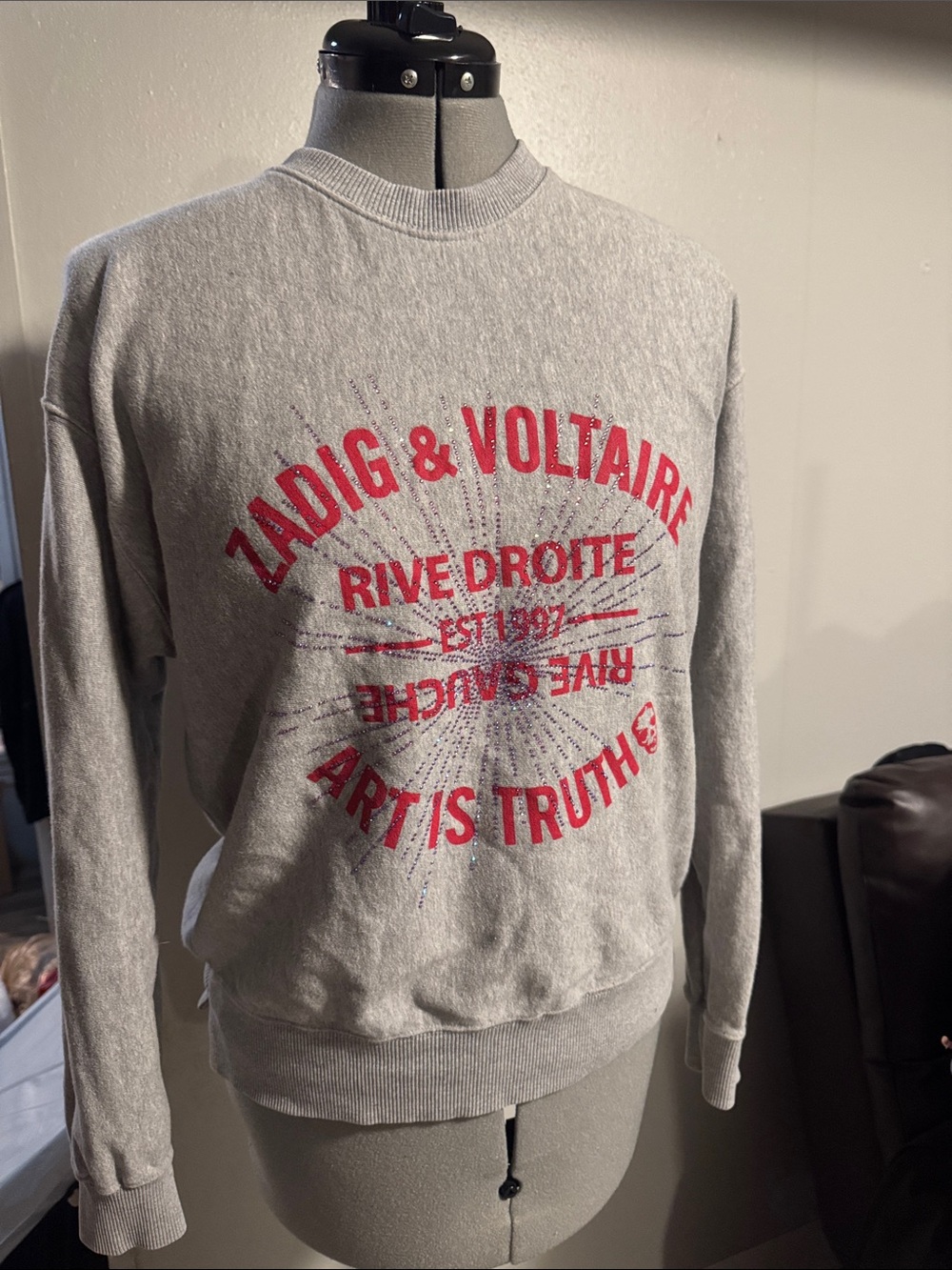 Zadig & Voltaire Light Gray Sweatshirt with Red Logo